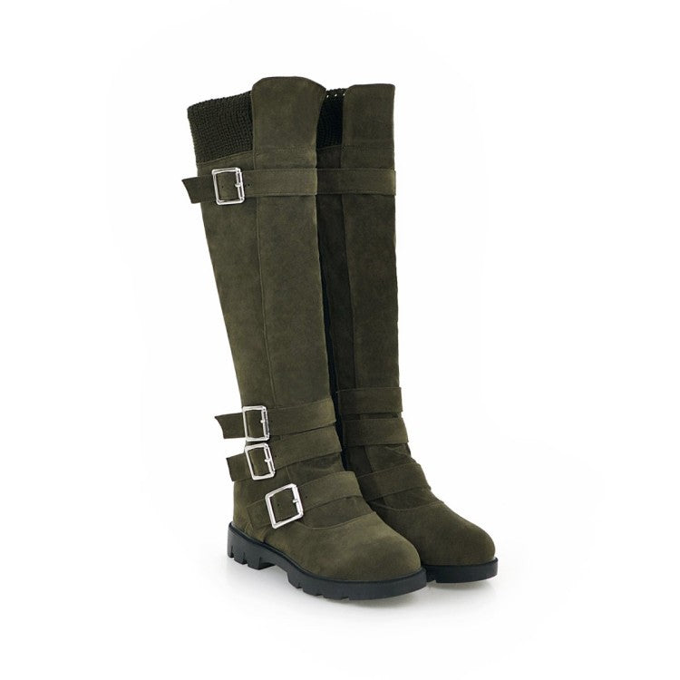 British Belt Buckle High Top Martin Boots Women-4