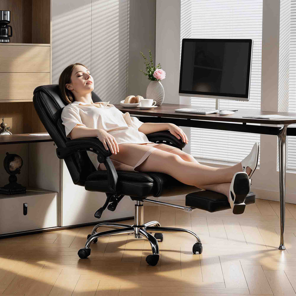 Chaise Bureau Ergonomique, Fauteuil de Bureau Inclinable, Assise rembourrée en PU, Hauteur Réglable, Noir-8