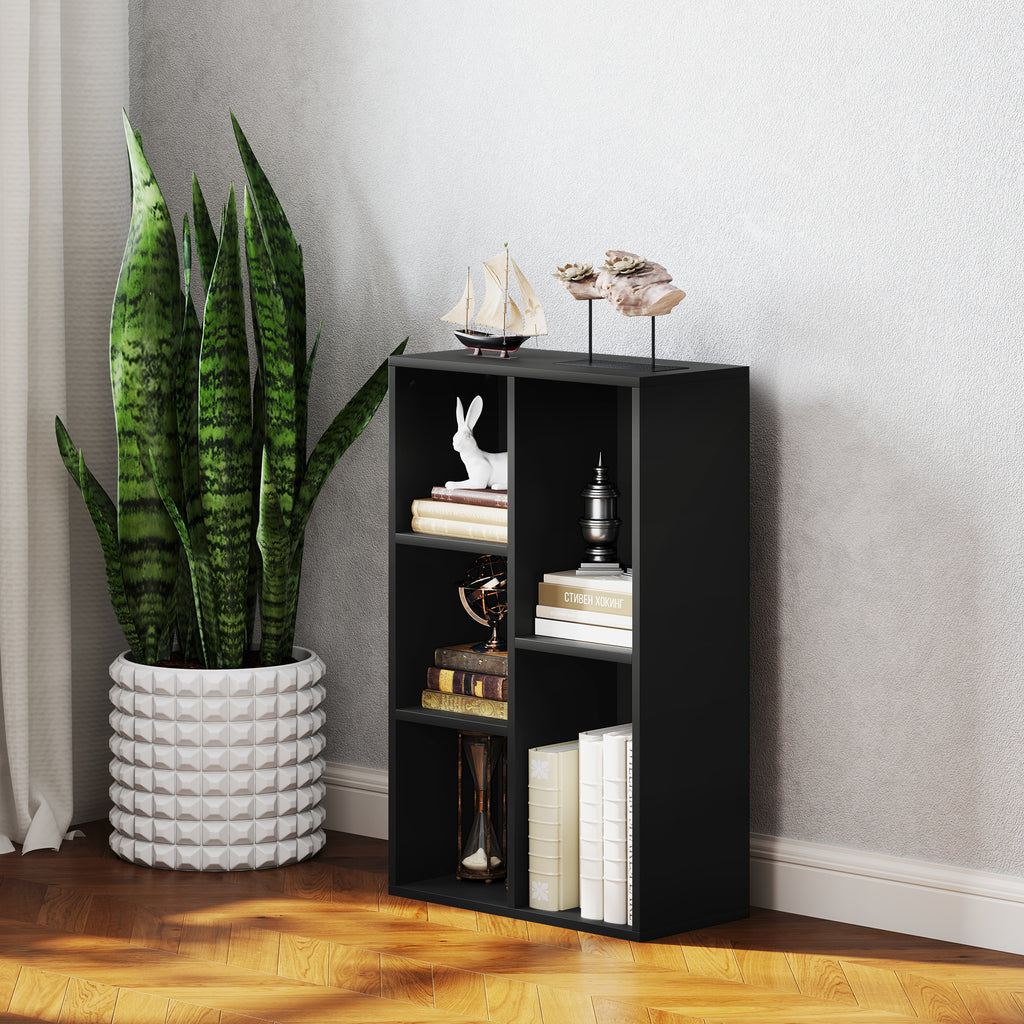 Bibliothèque étagère de rangement avec 5 compartiments, pour salon chambre à coucher bureau, 50x24x80cm, noir-7