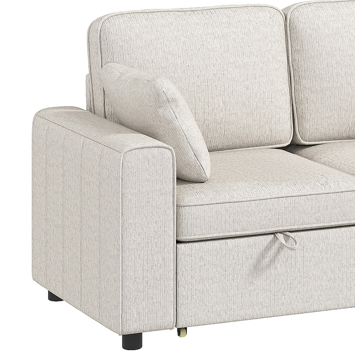 Canapé d'Angle Convertible en Chenille, Canapé-Lit 3 Places Modulaire 225 cm avec Pouf de Rangement, Beige-9