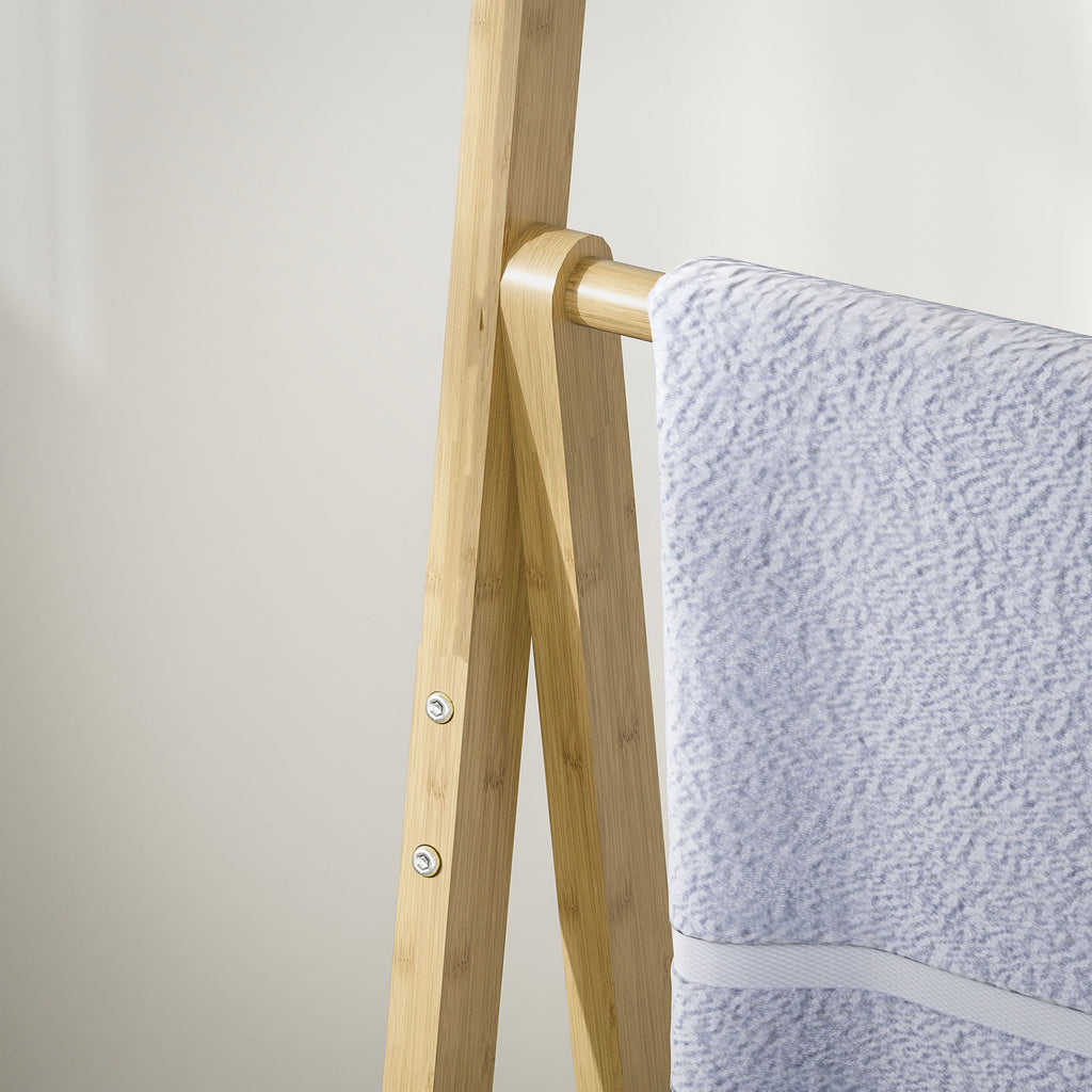 Étagère salle de bain en bambou pliable 3 niveaux étagère à échelle porte-serviettes 53,5x30x153cm effet bois naturel-8