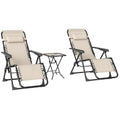 Lot de 2 chaise longue pliable et inclinable avec table d'appoint, porte-gobelets et appuie-têtes, charge 120 kg, beige-0