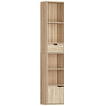 Bibliothèque, étagère à livres, meuble de rangement avec tiroir placard compartiments ouvertes, 30 x 24 x 158 cm naturel-0
