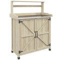 Table de rempotage table de jardinage placard et étagères et plateau patins antidérapants 90,5x41x124,5cm bois naturel-0
