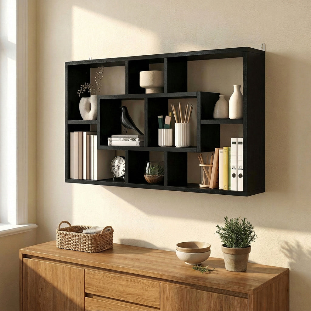 Étagère murale bibliothèque 8 cubes, meuble de rangement, design moderne, 85 x 14,5 x 47,5 cm, noir-4