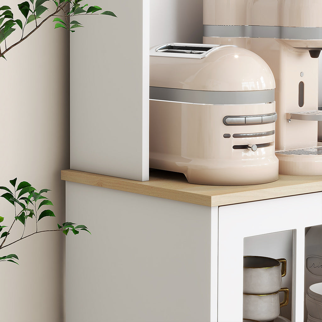Buffet cuisine, meuble cuisine rangement haut, meuble de rangement avec plan de travail, 3 portes vitrées, 2-8