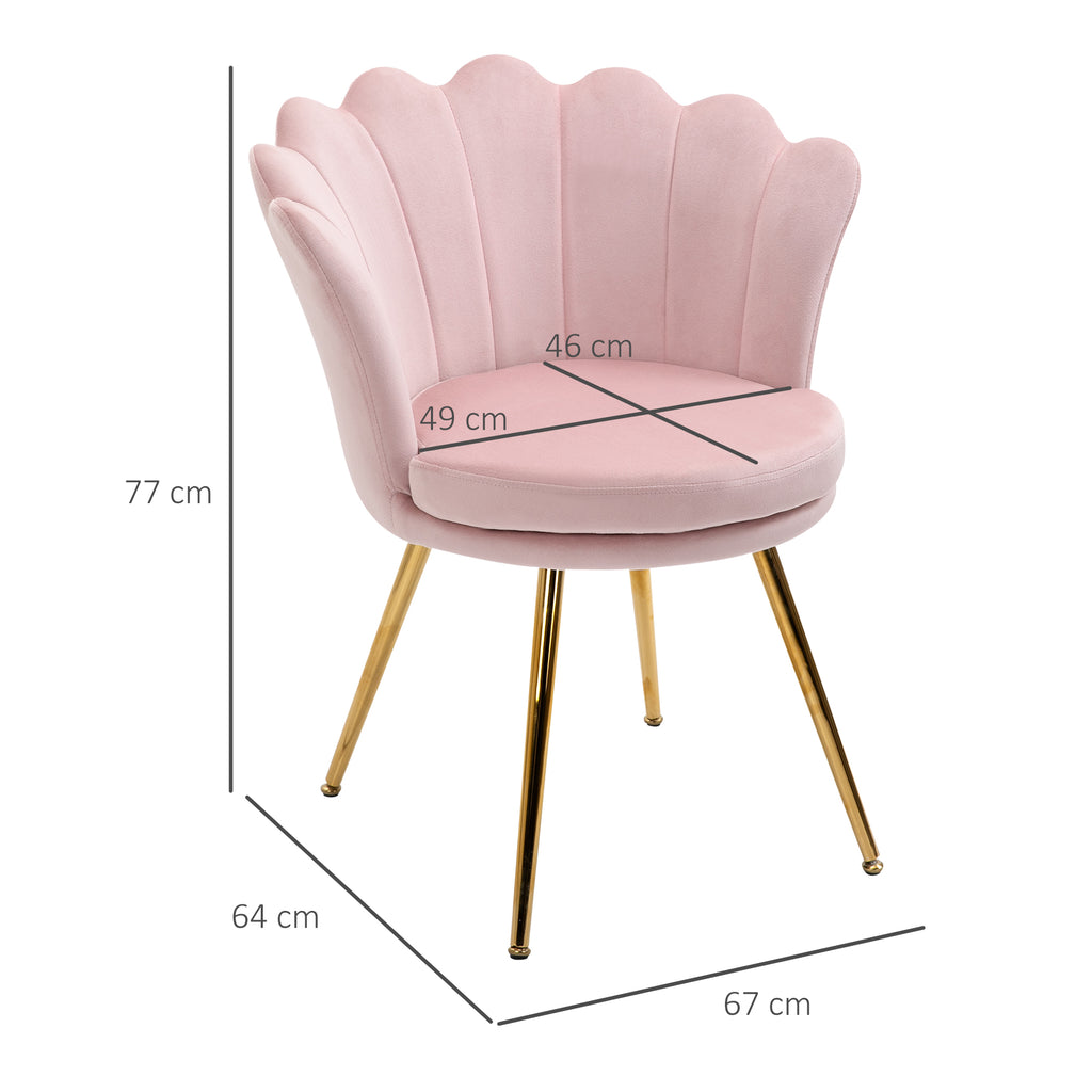 Fauteuil coquillage chaise coiffeuse fauteuil en velours avec pieds en métal doré rose poudré-2
