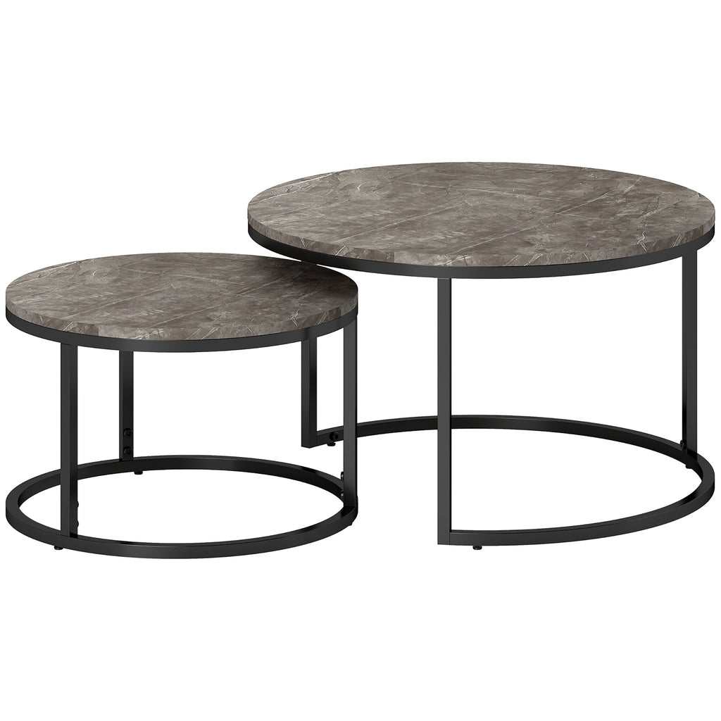 Lot de 2 tables basses gigognes empilable design industriel plateau imitation ciment pieds en métal gris-0