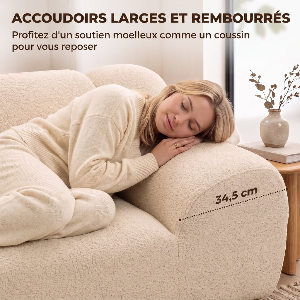 Canapé 2 Places en Chenille, Canapé de Salon 174cm, Assise et Accoudoirs Larges Rembourrés, Entièrement Compressé, Beige-4