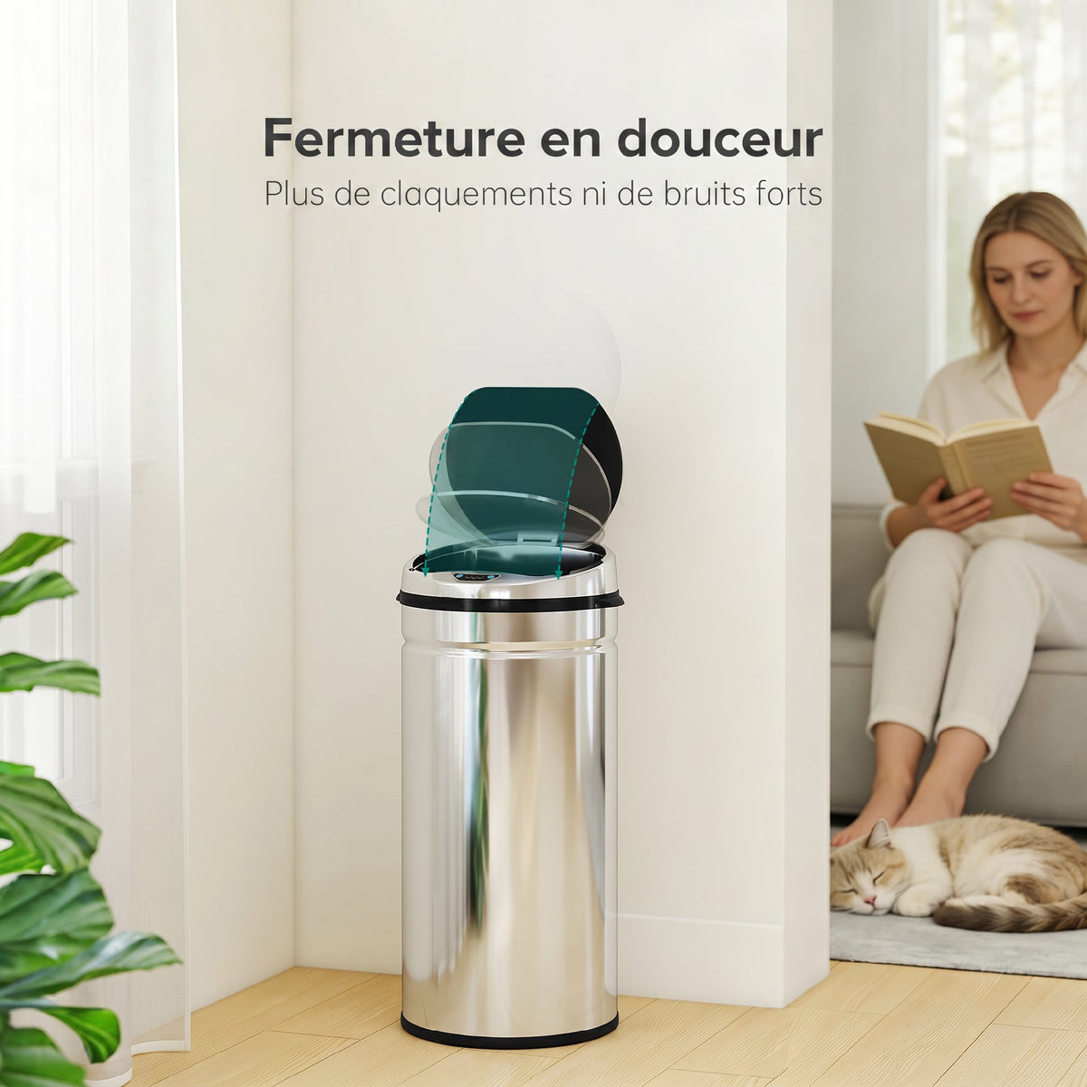 Pattumiera automatica 42 L con sensore e secchio rimovibile, inox-5