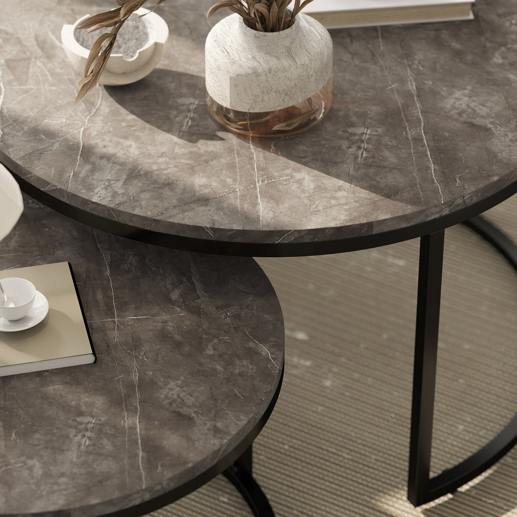 Lot de 2 tables basses gigognes empilable design industriel plateau imitation ciment pieds en métal gris-8