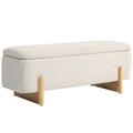 Banc de Rangement, Bout de Lit Rembourré, Charnières de Sécurité, Pieds Forme U en Bois d'Hévéa Stable, Crème-0