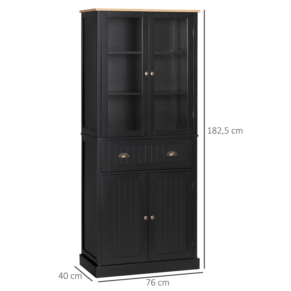 Buffet meuble cuisine rangement armoire de cuisine 4 portes dont 2 portes vitrées et 1 tiroir étagères réglables - noir-2