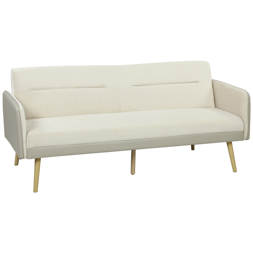 Canapé convertible 3 places 3 en 1, canapé-lit clic-clac, dossier réglable, assise rembourrée, 185 x 84 x 83 cm, beige-0