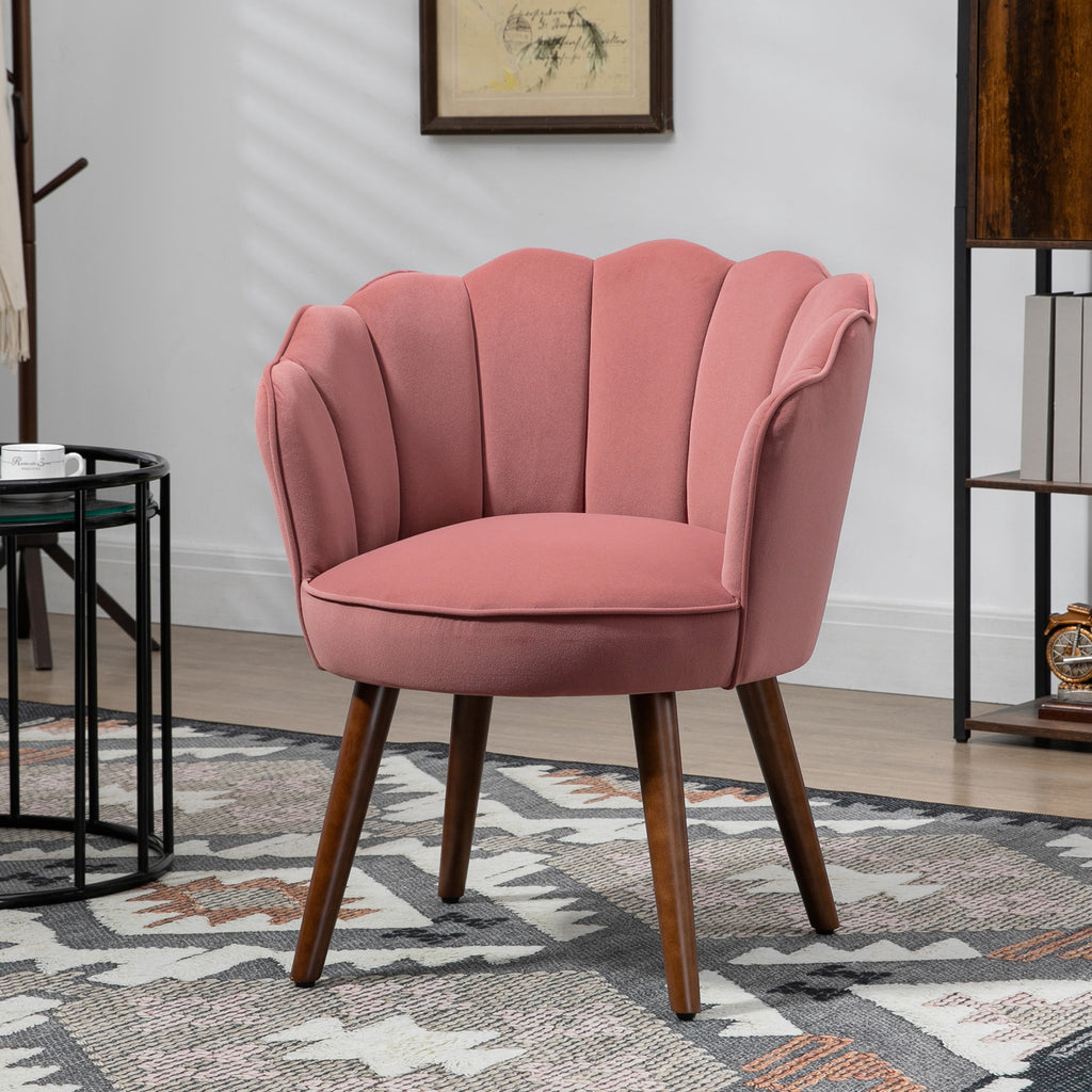 Fauteuil Coquillage Fauteuil de Salon Chambre avec Dossier et Coussin Aspect Velours Pieds en Bois hévéa 66L x-9