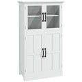 Buffet de cuisine armoire multi-rangements 2 placards, portes en verre, 4 étagères en bois blanc-0