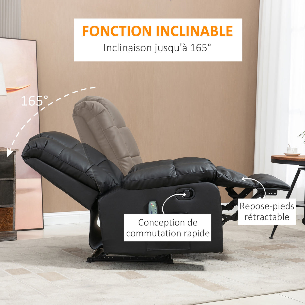 Fauteuil de massage fauteuil de relaxation massant avec dossier inclinable manuellement et repose-pied chaise TV-5
