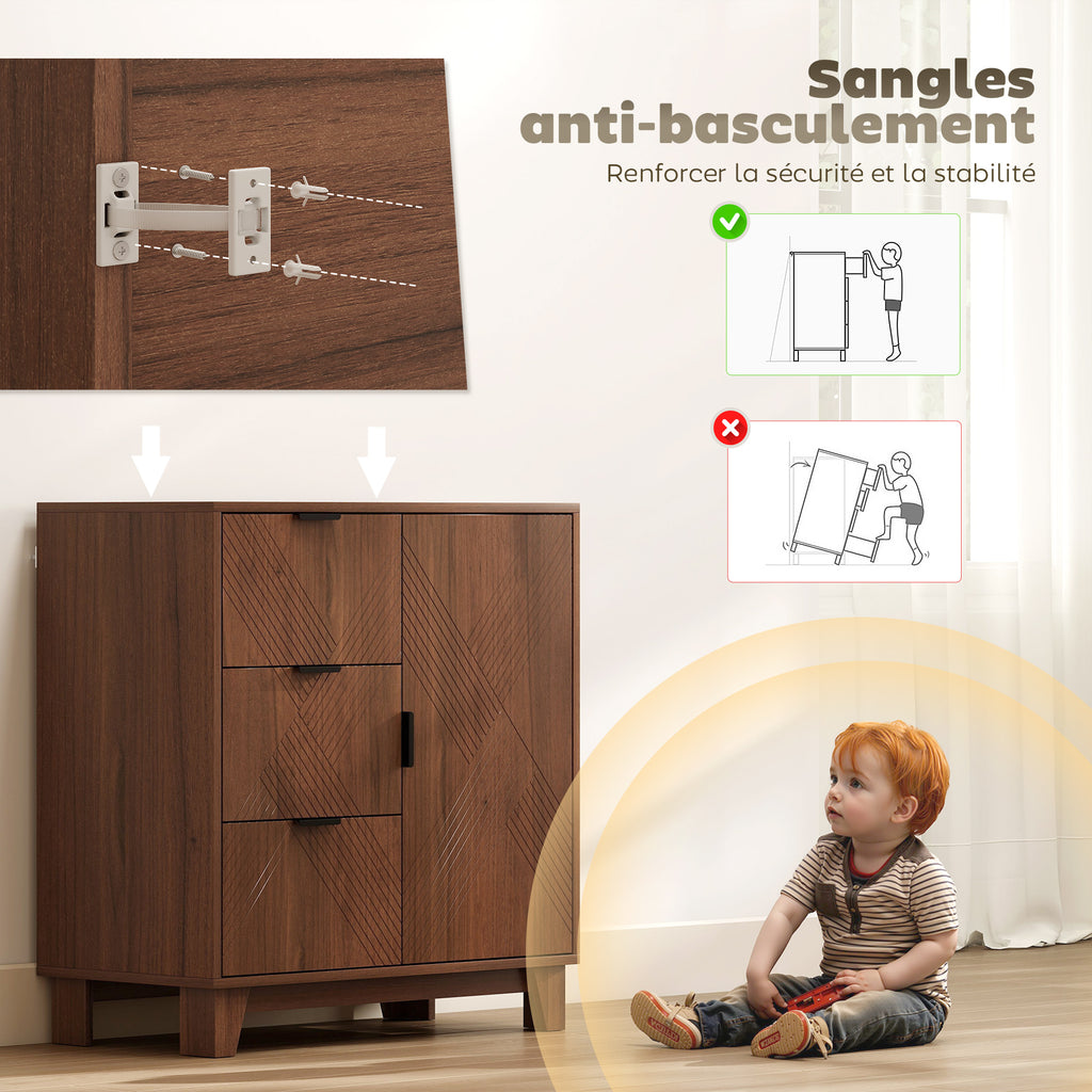 Buffet salon meuble de rangement avec placard à porte 3 tiroirs et étagère réglable 75 x 39 x 80 cm, effet bois marron-6