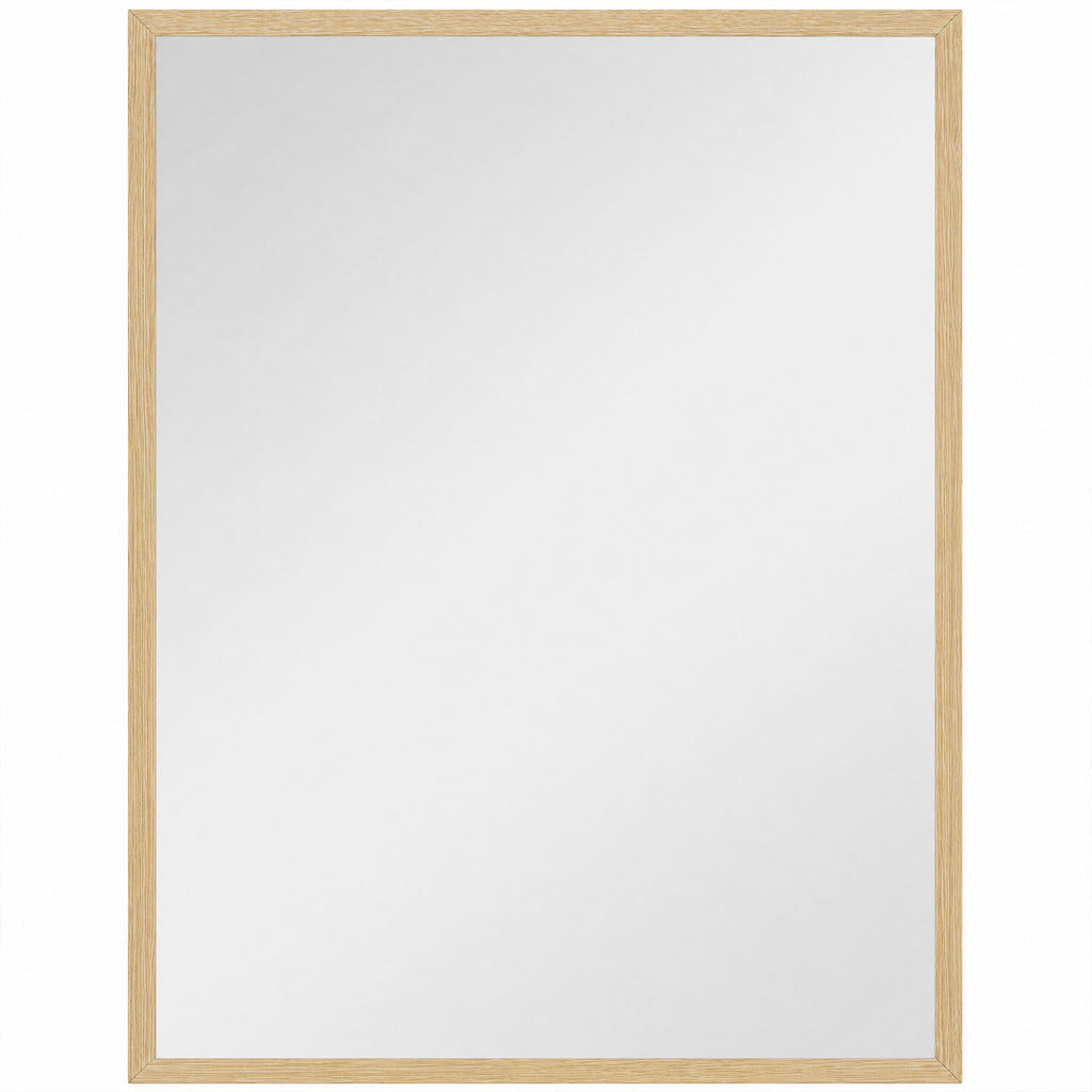 Miroir mural rectangulaire 90 x 70 cm, cadre en bois, idéal pour la salle de bain, salon ou chambre, naturel-0