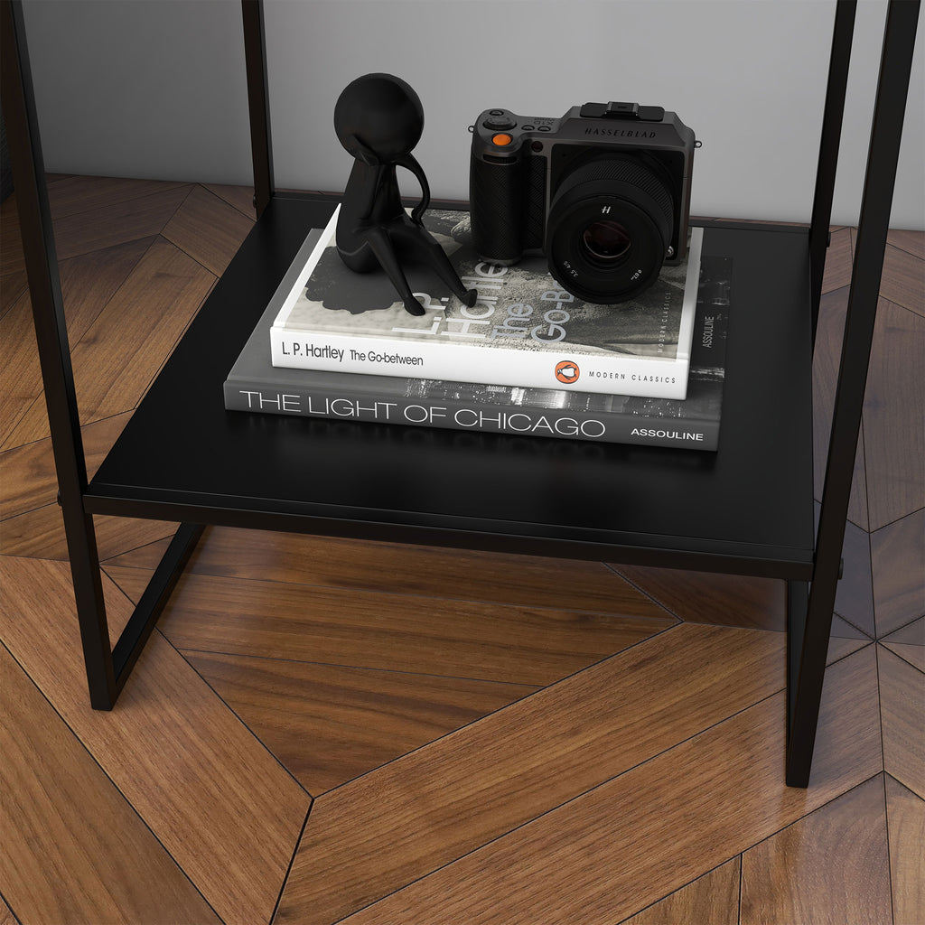 Table basse d'appoint carrée style industriel en métal noir avec une étagère - 40 x 40 x 45 cm noir-8