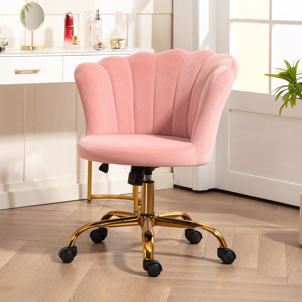 Chaise bureau en velours, chaise coiffeuse avec dossier en pétale, hauteur réglable, 69 x 64 x 80-90 cm, rose-9