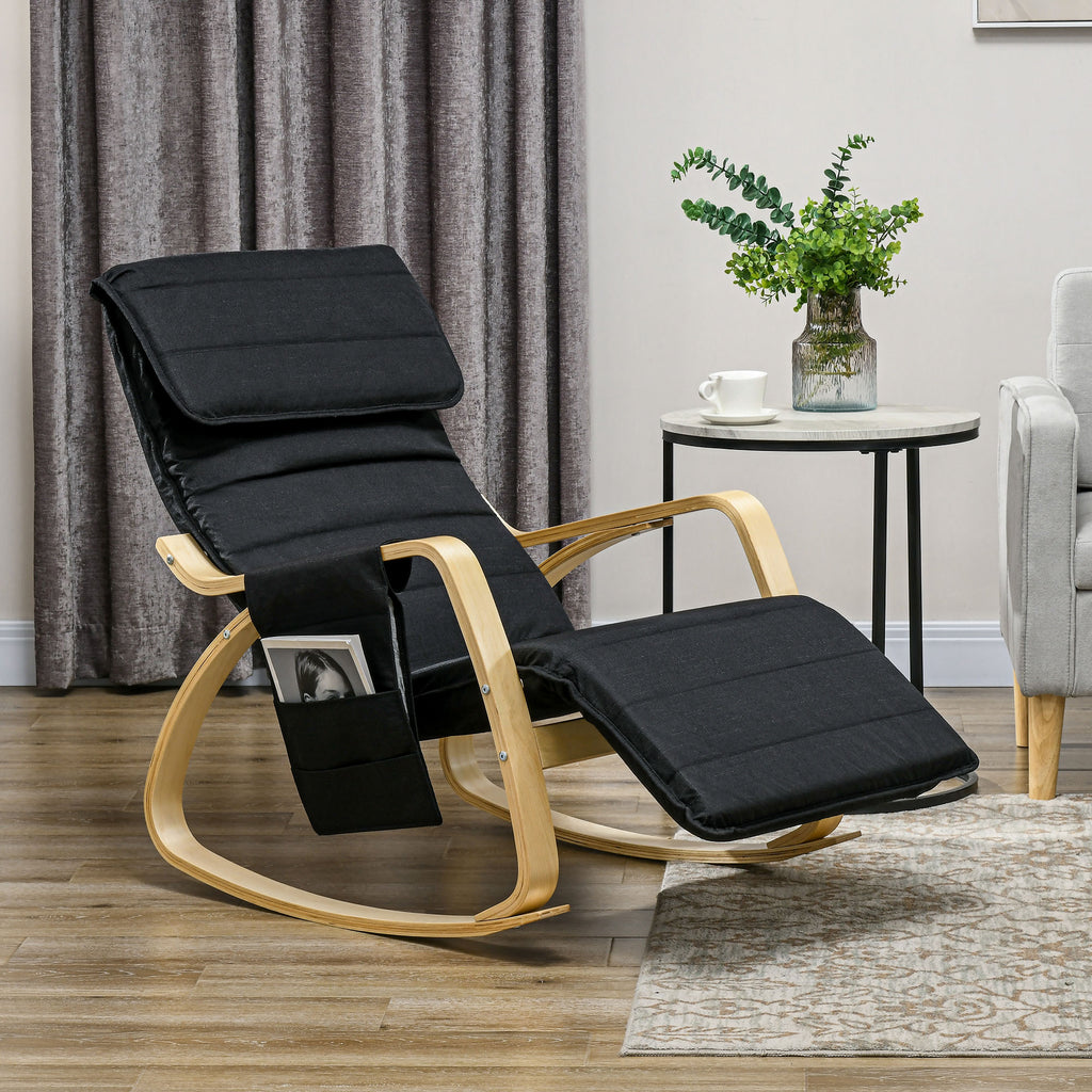 Fauteuil relax à bascule fauteuil allaitement avec repose-pieds réglable, poche latérale et appui-tête, noir-1