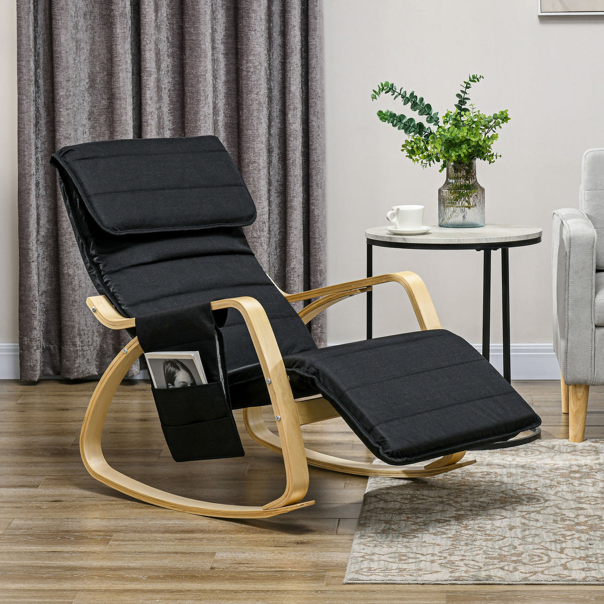 Fauteuil relax à bascule fauteuil allaitement avec repose-pieds réglable, poche latérale et appui-tête, noir-1