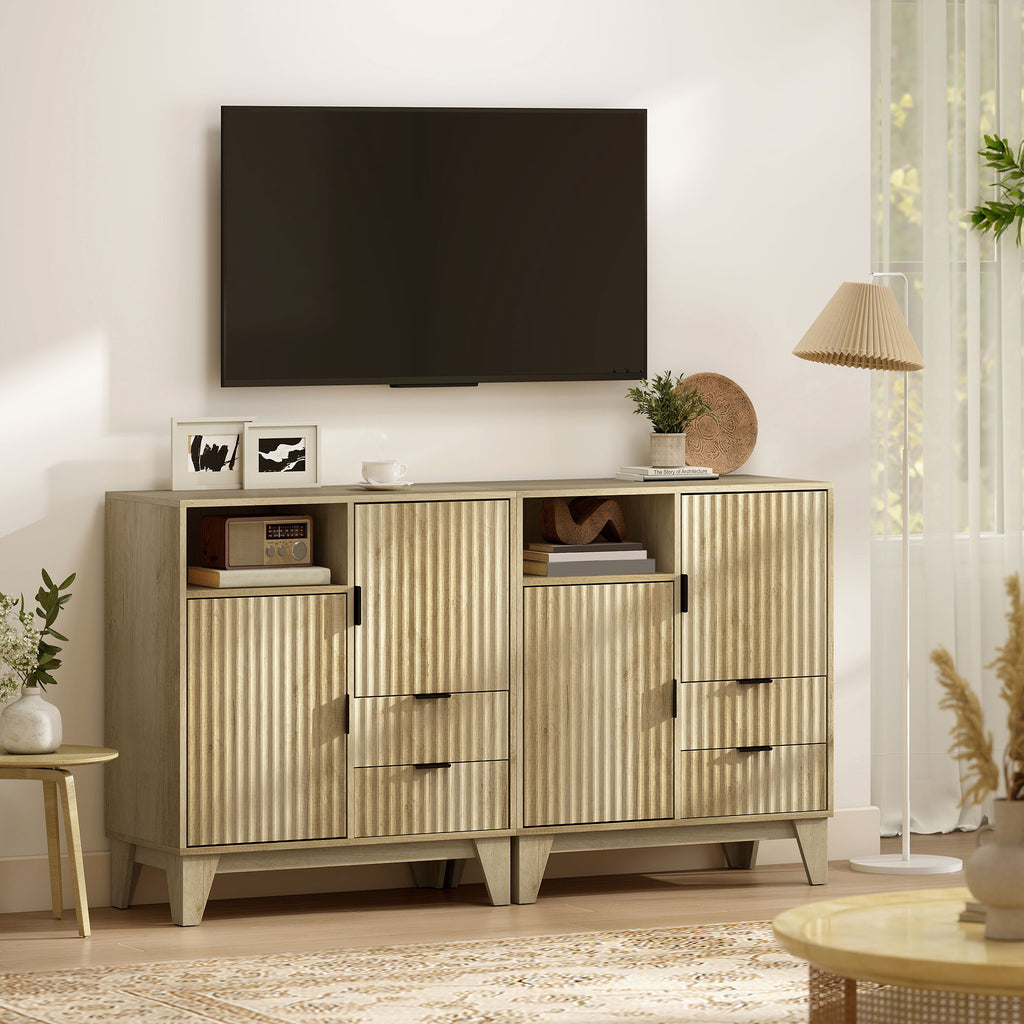 Buffet salon, meuble de rangement, 2 portes, 2 tiroirs, étagère réglable, compartiment ouvert, 80x40x90cm, bois naturel-7