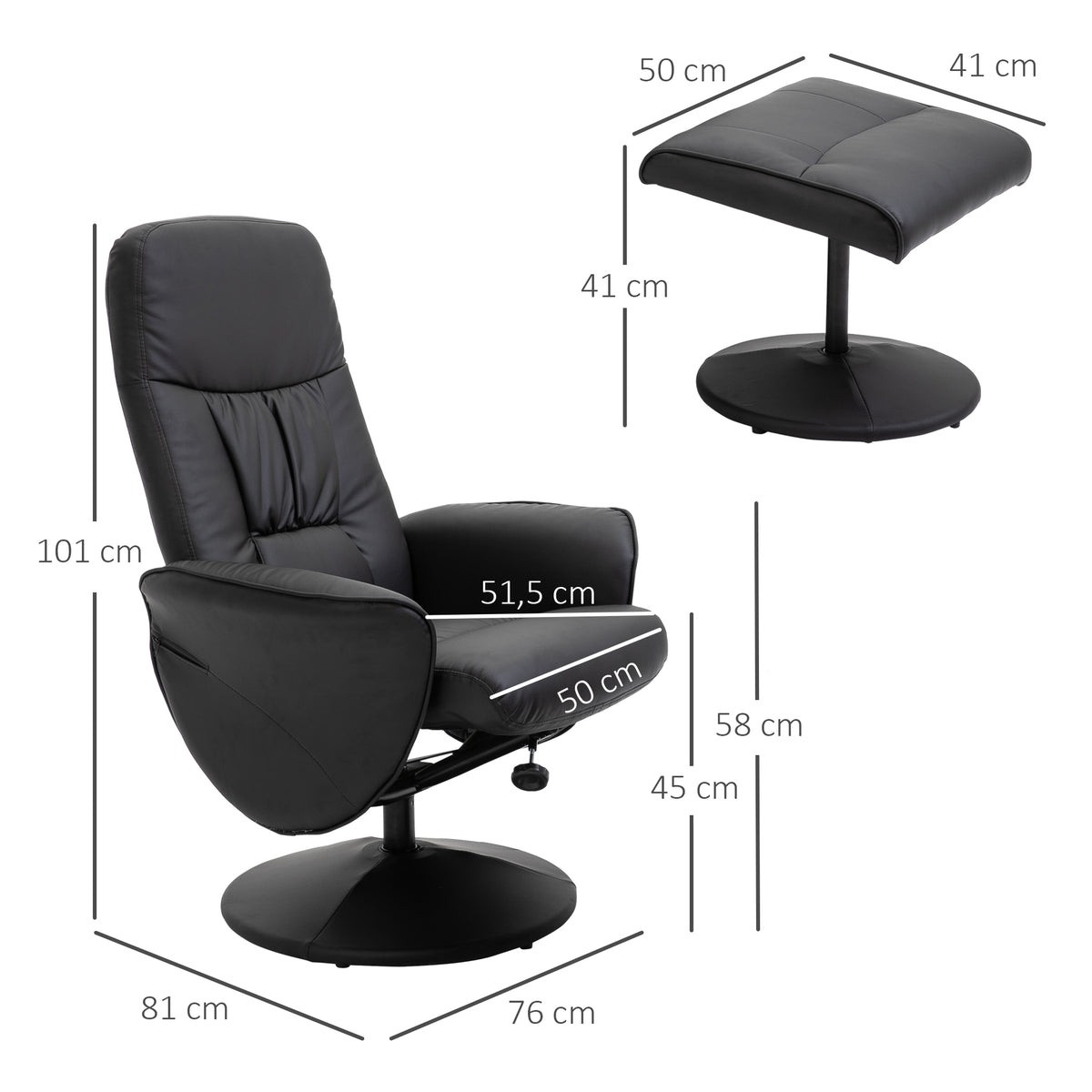 Fauteuil relax avec repose-pied fauteuil de relaxation relaxant pivotant 360° et dossier inclinable pour TV-2