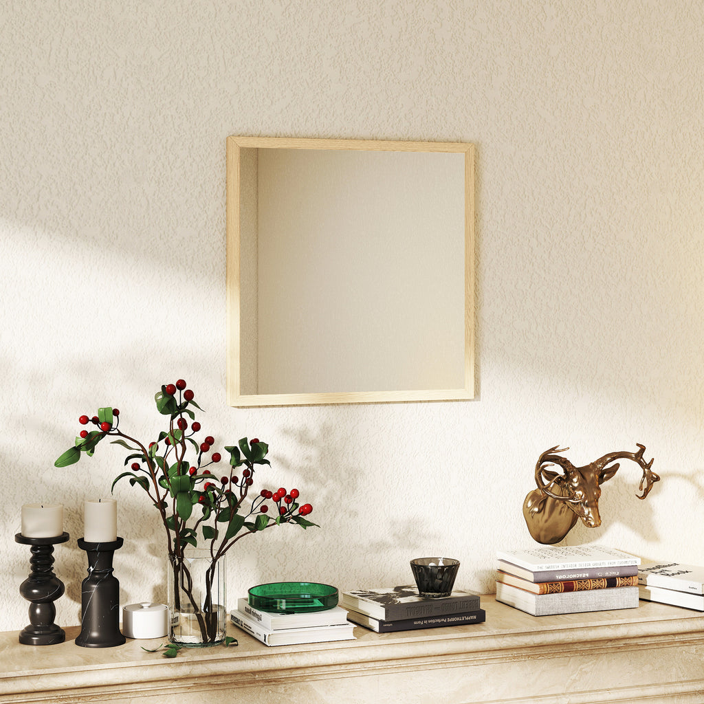 Miroir mural carré 50 x 50 cm, cadre en bois naturel, idéal pour la salle de bain, salon ou chambre-7