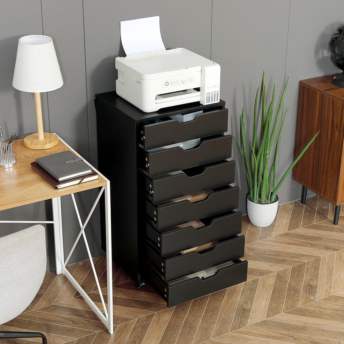 Caisson de bureau à roulette meuble rangement bureau avec 7 tiroirs organisateur pour documents, format A4 ou lettres-7