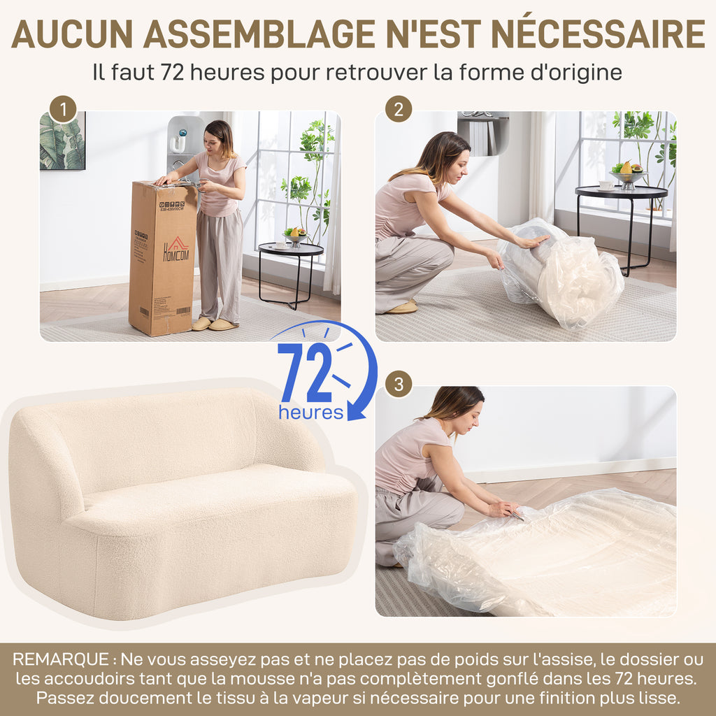 Canapé 2 places canapé en tissu bouclette 142 cm avec dossier et assise incurvés, aucun assemblage requis, beige-6