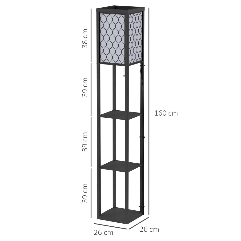 Lampadaire étagère Lampe étagère 26L x 26l x 160H cm 4 Niveaux MDF Noir Motif nid d'abeille-2