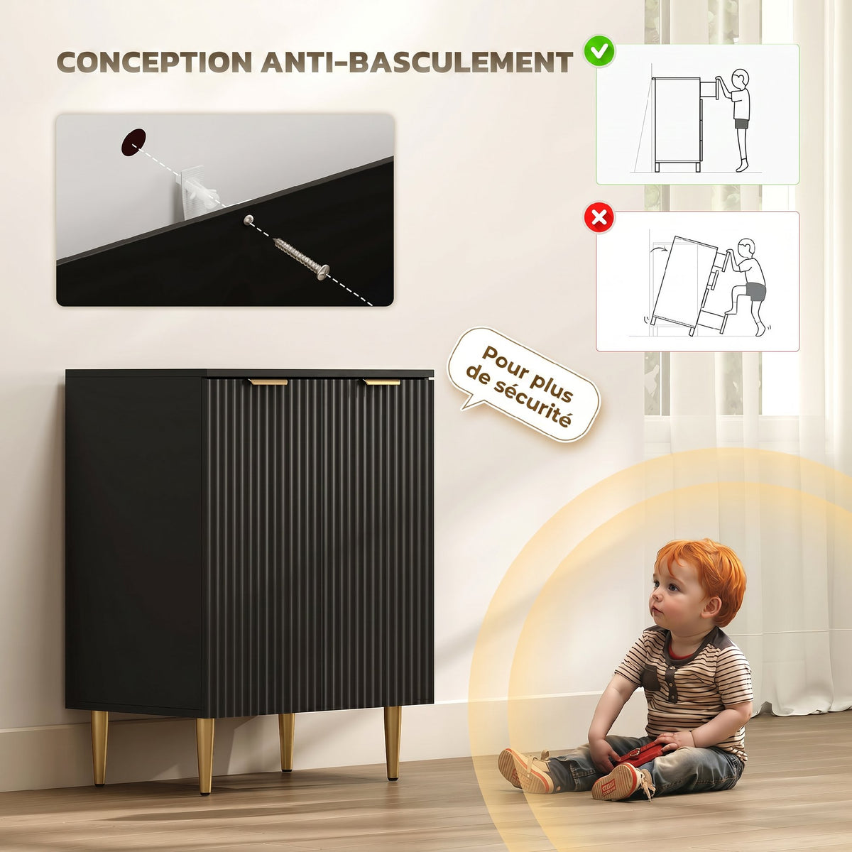 Buffet Cuisine, Meuble de Rangement avec 2 Portes, Étagère Réglable, Pieds Métalliques Surélevés, 60 x 40 x 80 cm, Noir-6