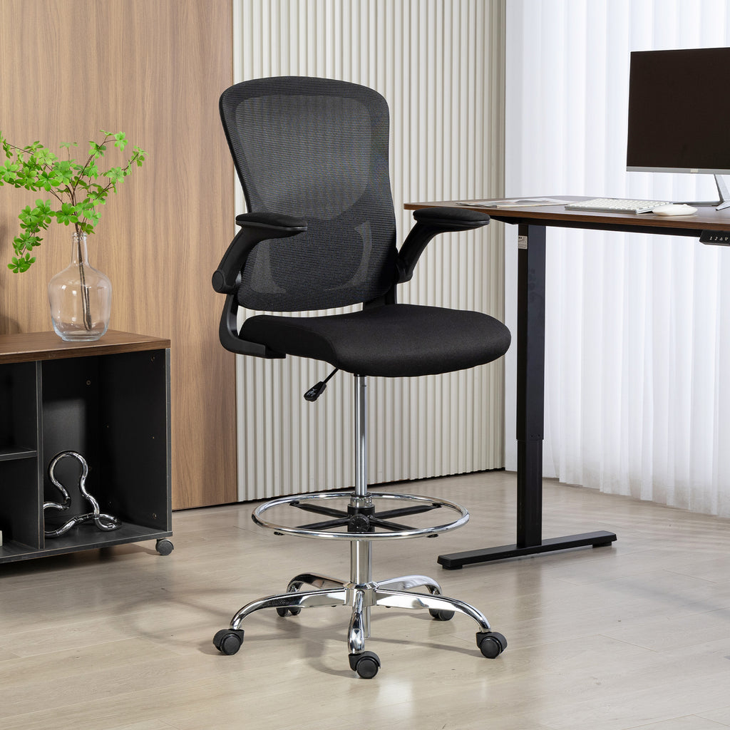 Chaise bureau ergonomique, chaise de dessin, support lombaire 4D, accoudoirs relevables, 60 x 60 x 108-132 cm, noir-8
