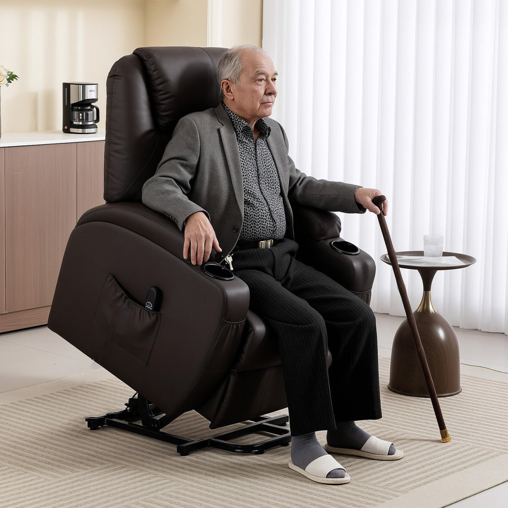 Fauteuil releveur électrique, fauteuil relax électrique, repose-pied, dossier inclinable, port USB, 83x95x107cm, marron-1