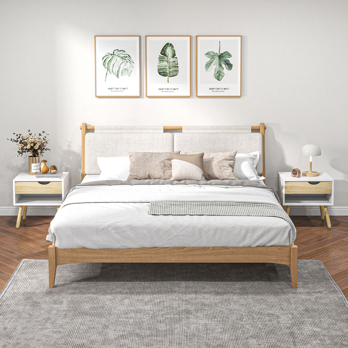 Lot de 2 Tables de Nuit tiroir Niche Design Moderne Panneau de Particules Classe E1 Pieds en Bois Massif 50 x 39 x 51 cm-1