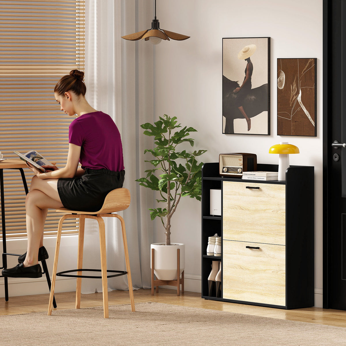 Meuble à chaussures 15 paires, armoire à chaussures moderne avec 2 tiroirs rabattables, 83x24x90,5cm, noir-8