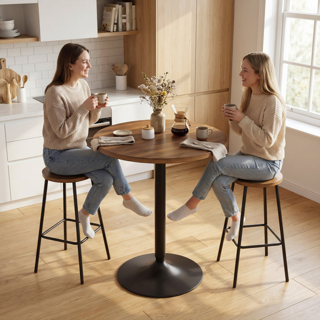 Table de bar ronde 60 cm, table haute cuisine mange-debout avec patins antidérapants, pour cuisine, salon, noyer-6