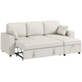 Canapé d'Angle Convertible en Chenille, Canapé-Lit 3 Places Modulaire 225 cm avec Pouf de Rangement, Beige-0