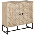 Buffet salon meuble de rangement armoire de cuisine avec placard portes et étagère réglable, motif Chevron, pied métal, style moderne buffet salle à manger et salon, 108 x 40 x 80 cm, chêne-0