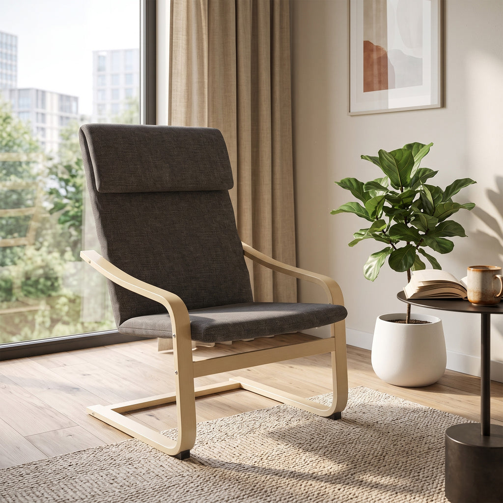 Fauteuil de salon, fauteuil chambre avec accoudoirs incurvés, coussin, tissu aspect lin, 65 x 79 x 98 cm, gris-7