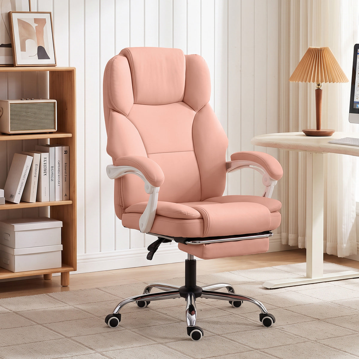 Chaise Bureau Ergonomique, Fauteuil de Bureau Inclinable en Cuir Synthétique Adapté aux Animaux, Hauteur Réglable, Rose-8