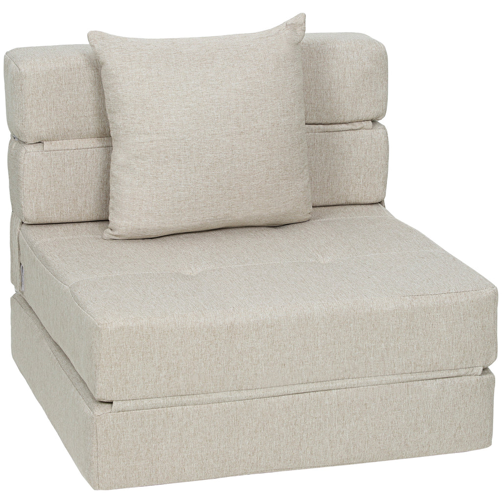 Chauffeuse canapé-lit convertible fauteuil 1 place avec 1 coussin déhoussable, tissu beige-0