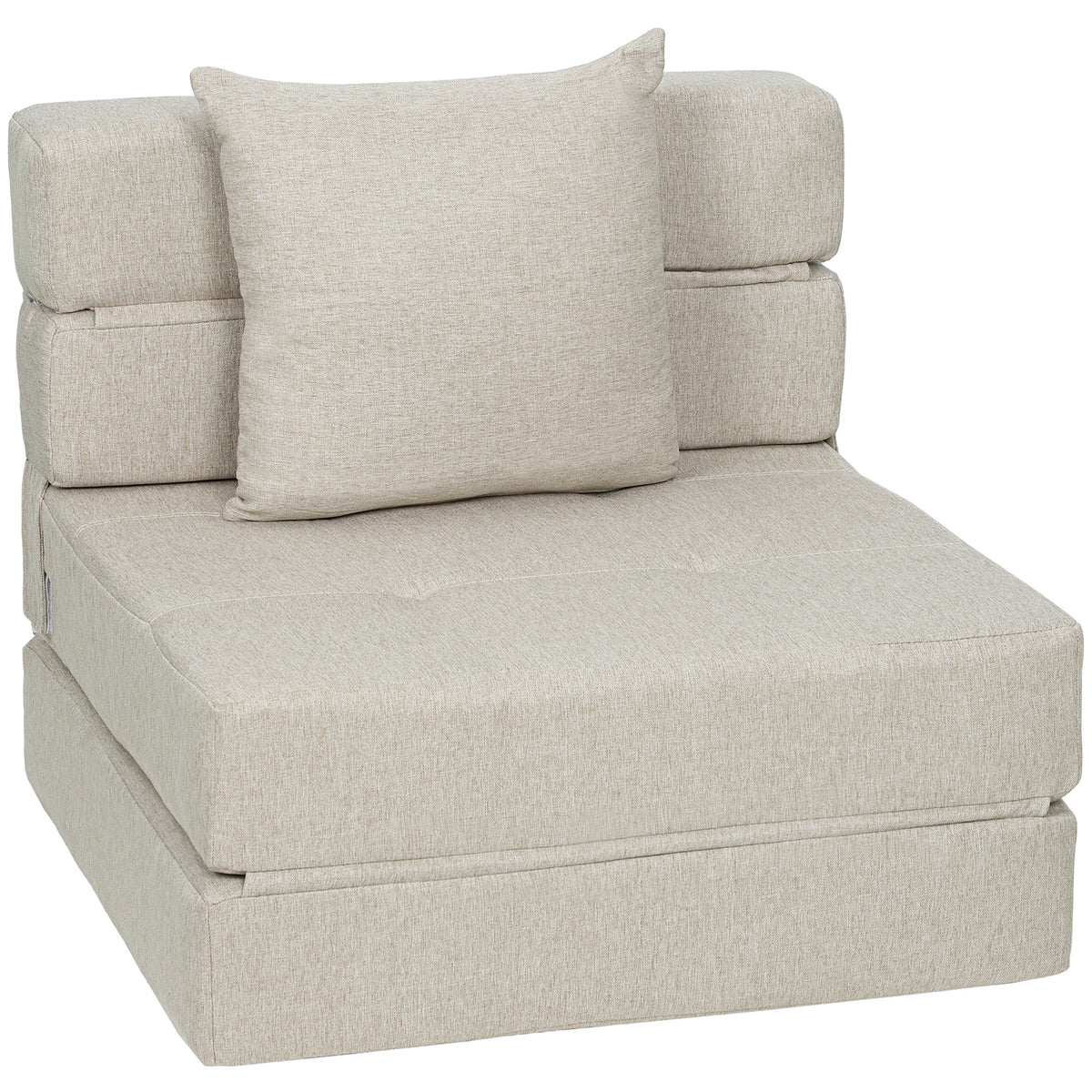 Chauffeuse canapé-lit convertible fauteuil 1 place avec 1 coussin déhoussable, tissu beige-0