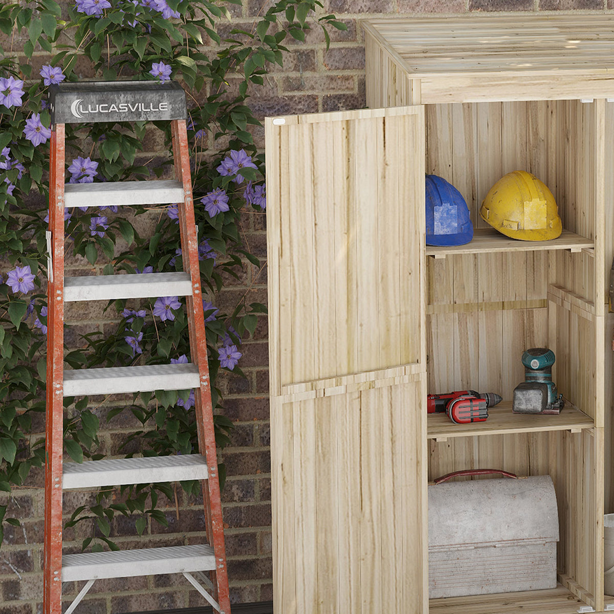 Armoire de jardin armoire de rangement en bois 2 étagères 2 portes toit incliné 120 x 57 x 183 cm bois naturel-6