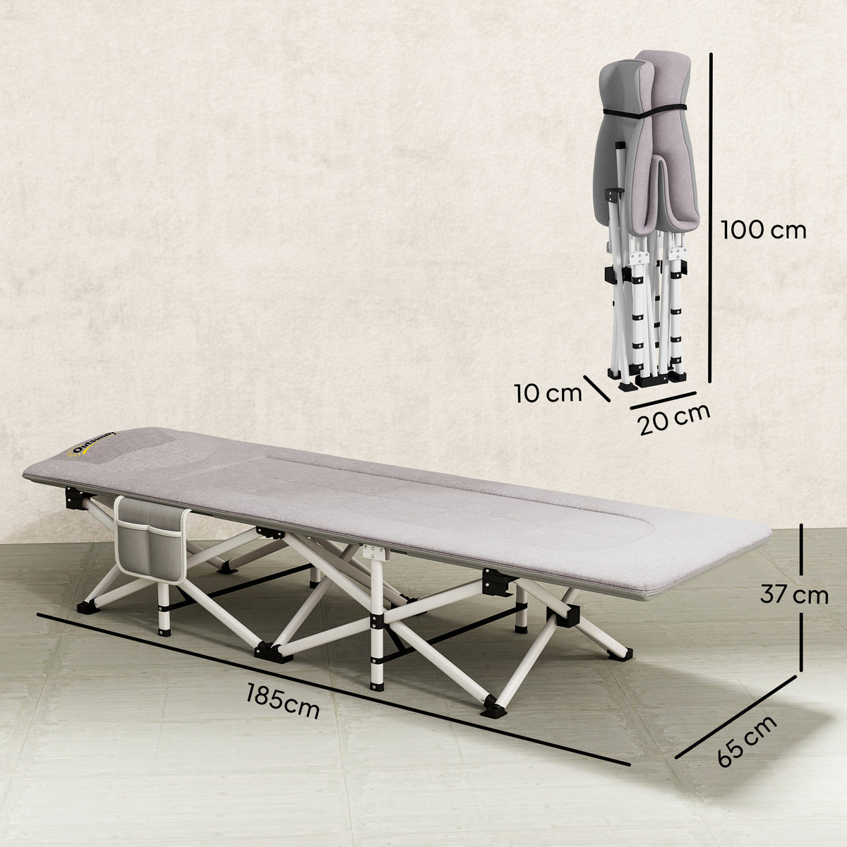 Lit de camping pliable avec matelas transat chaise longue sac de rangement intégrée dim. 185L x 65l x 37H cm gris-2