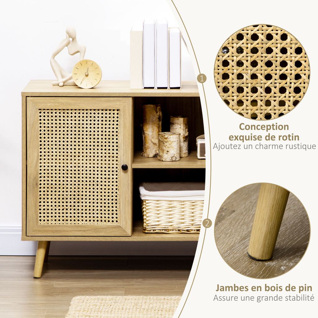 Meuble de rangement buffet 1 porte cannage effet bois - dim. 80L x 39l x 70H cm-6