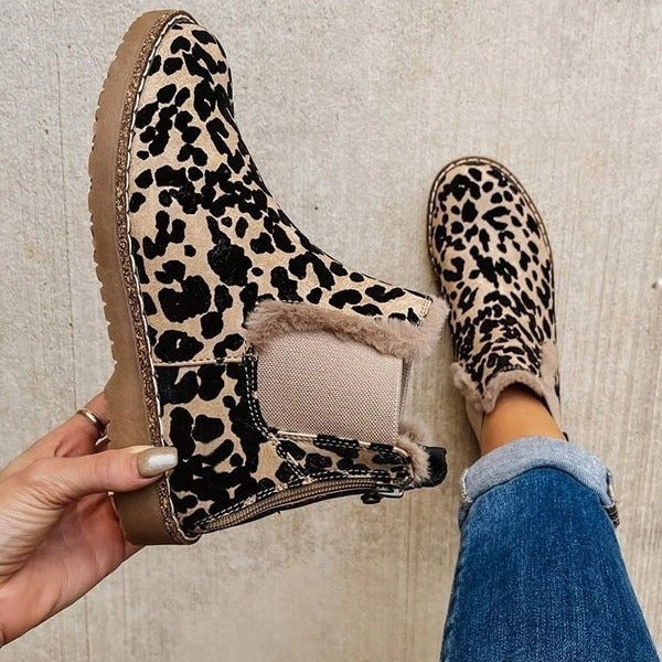 Leisure Warm Leopard Print Suede Boots Women-0