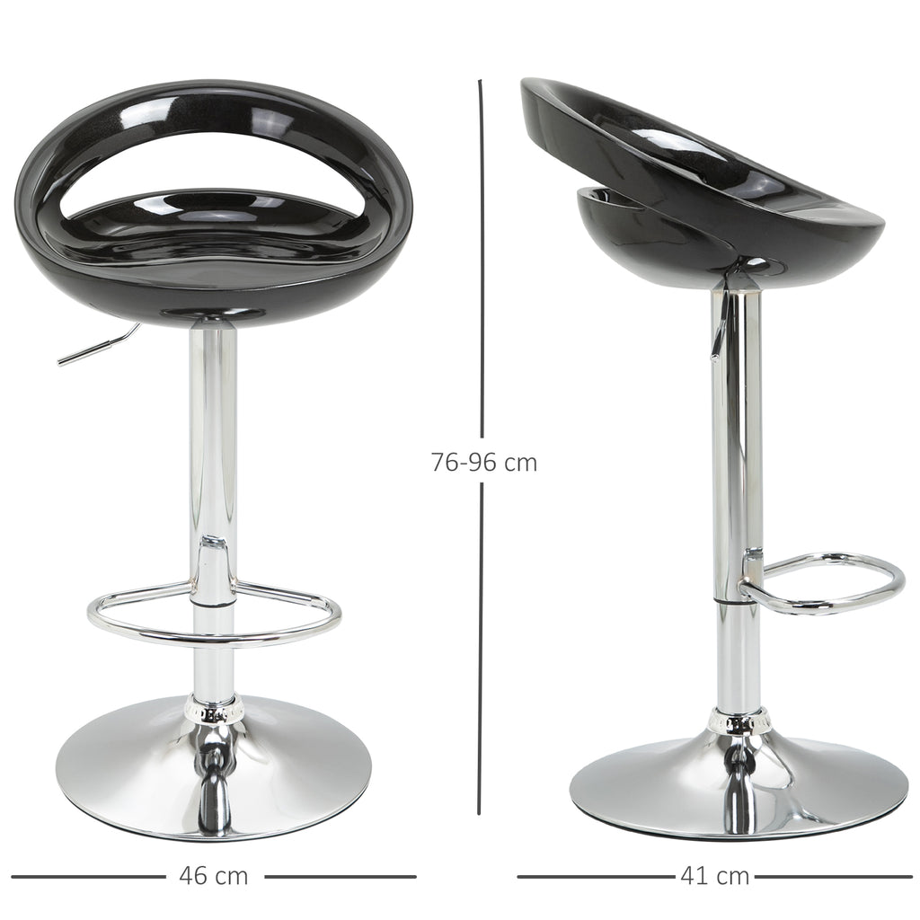 Lot de 2 tabourets de bar chaises de bar hauteur réglable dossier et repose-pieds pivotant à 360° 46x41x76-96cm noir-2